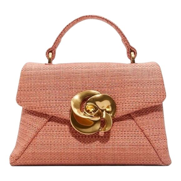 Ted Baker Pink Poppy Golden Rose Flower Woven Evening Bag Top Handle Crossbody - Picture 10 of 10